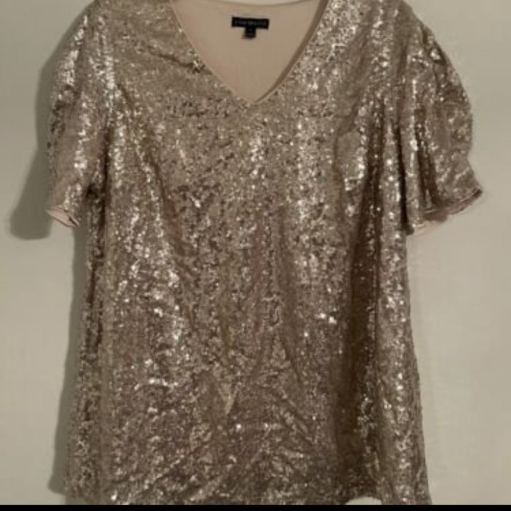 New Size 20 Lane Bryant Womens Blouse Gold Sequin 20 Mardi Gras - Picture 2 of 5